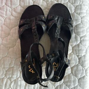 NWT vintage A2 black leather wedge sandals / Women summer strappy- size 7.5